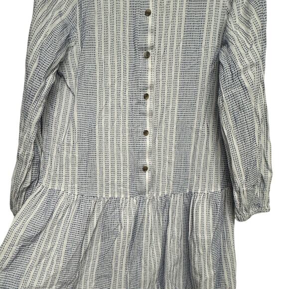 H&M Women’s Small Blue White Striped Button Front Tunic Dress Peplum Hem Cottage - Picture 4 of 8
